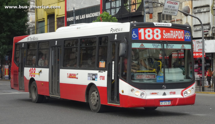 Agrale MT 17.0 LE - Todo Bus Pompeya III - T. Larrazabal
AE 870 QR

Línea 188 (Buenos Aires), interno 1708
