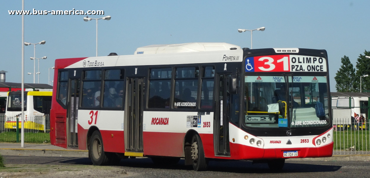 Agrale MT 17.0 LE - Todo Bus Pompeya III - Rocaraza
AC 316 JJ

Línea 31 (Buenos Aires), interno 2653

Estos colores mutarían a celeste como la otra Rocaraza
