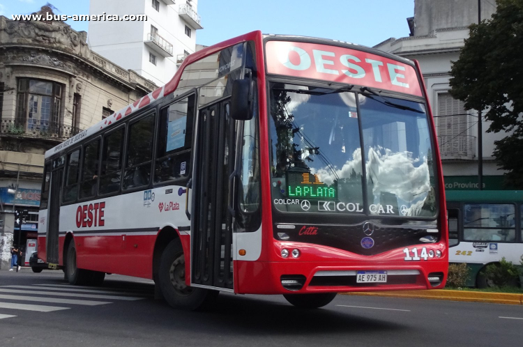Mercedes-Benz OF 1621 - Nuovobus Cittá - Oeste , Nueve de Julio
AE 975 AH

Línea Oeste 11 (504 - Pdo. La Plata), interno 114
