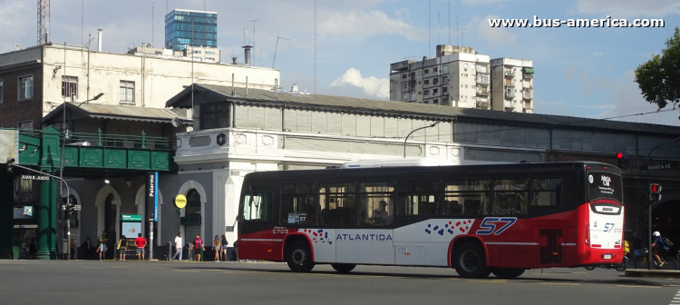 Agrale MT 17.0 LE - Marcopolo Torino T346 - Atlántida
AE 590 LI

Línea 57 (Buenos Aires), interno 6703

Este modelo de piso bajo se venía produciendo en Brasil como Gran Viale BRS o Viale BRS. Si bien se puede notar que no cuenta con inscripción de modelo, el gacetillas de prensa, que no son de Marcopolo, lo dan por Torino. Vamos con ese nómbre hasta la confirmación.
