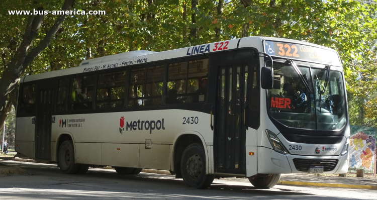 Mercedes-Benz OF 1721 L - Marcopolo Novo Torino - Metropolo , Libertador San Martín
AE 942 FX
[url=https://bus-america.com/galeria/displayimage.php?pid=56647]https://bus-america.com/galeria/displayimage.php?pid=56647[/url]

Línea 322 (Prov. Buenos Aires), interno 2430

Una de las dos unidades que estarán asignadas al nuevo recorrido asignado a la línea 322, que debería tener otra numeración y comenzará el 2 de mayo de 2022, entre Cañuelas y Luján.
