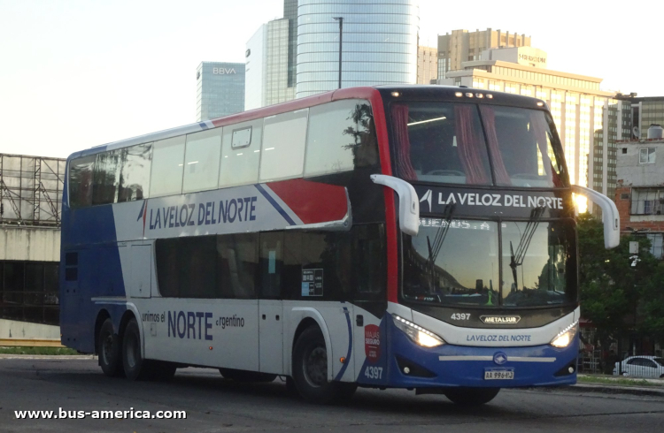 Scania K 400 B - Metalsur Starbus 3 405 - La Veloz del Norte
AA 996 HJ
[url=https://galeria.bus-america.com/displayimage.php?pid=60872]https://galeria.bus-america.com/displayimage.php?pid=60872[/url]

La Veloz del Norte, interno 4397
