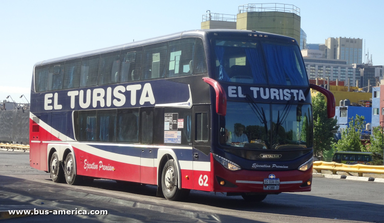 Volvo B 450 R - Metalsur Starbus 3 405 - El Turista
AC 136 BV

El Turista, interno 62, patente provincial de Córdoba 2388
