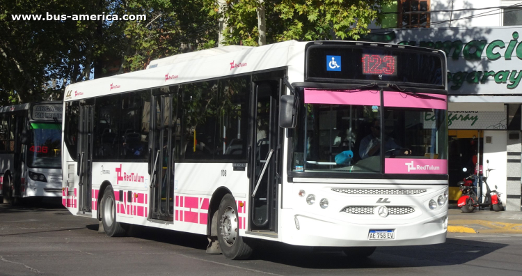 Mercedes-Benz OH 1621 L SB - Ugarte Mini Europeo - Red Tulum , UTE La Marina & La Positiva
AE 758 EV

Línea 123 (Prov. San Juan), interno 108
