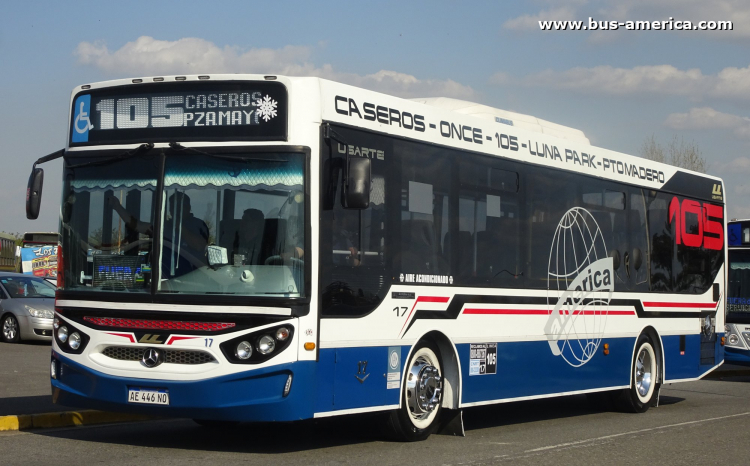 Mercedes-Benz OH 1621 L SB - Ugarte Mini Europeo - América
AE 446 NO

Línea 105 (Buenos Aires), interno 17
