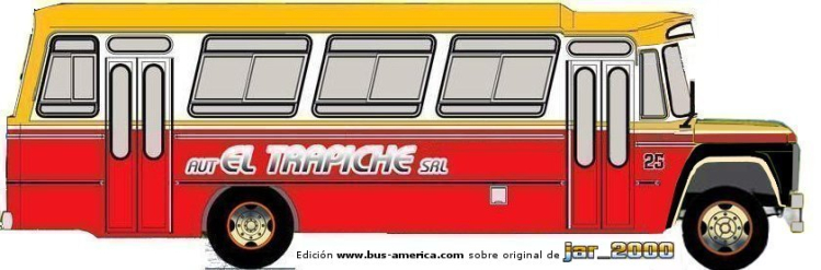 Ford B 7000 - El Trapiche - El Trapiche
Línea 4 (Mendoza), interno 25

Edición: www.bus-america.com
Sobre dibujo base de: JAR (José Arturo Rivas)

Para conocer la historia completa de esta carrocería haga click en: 
[url=https://www.bus-america.com/ARcarrocerias/ElTrapiche/ElTrapiche-histo.php]EL TRAPICHE,  historia de sus carrocerías[/url]
