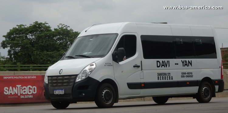 Renault Nuevo Master Minibus (en Argentina) - Davi Yan
AE 330 RG
[url=https://bus-america.com/galeria/displayimage.php?pid=67785]https://bus-america.com/galeria/displayimage.php?pid=67785[/url]

Davi - Yan (Prov.Sgo. del Estero)
