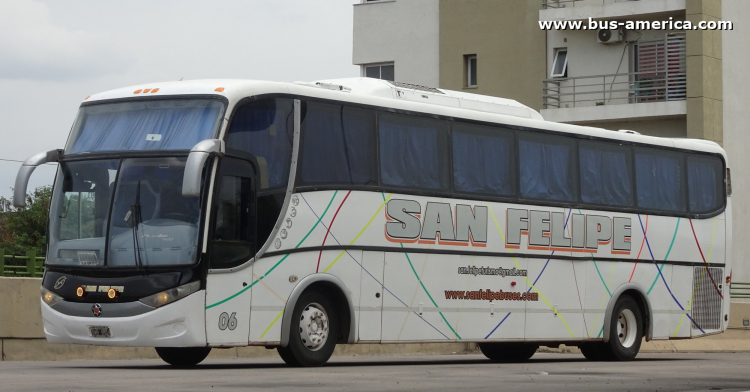 Mercedes-Benz O 400 - Marcopolo G6 Paradiso 1200 (en Argentina) - San Felipe
DWS 891
[url=https://bus-america.com/galeria/displayimage.php?pid=68773]https://bus-america.com/galeria/displayimage.php?pid=68773[/url]

San Felipe (Prov.Sgo. del Estero), interno 06

Línea Santiago del Esterio-Bandera Bajada
Horarios
Ida: 12:30 lunes a sábados , 19:30 domingo a viernes
