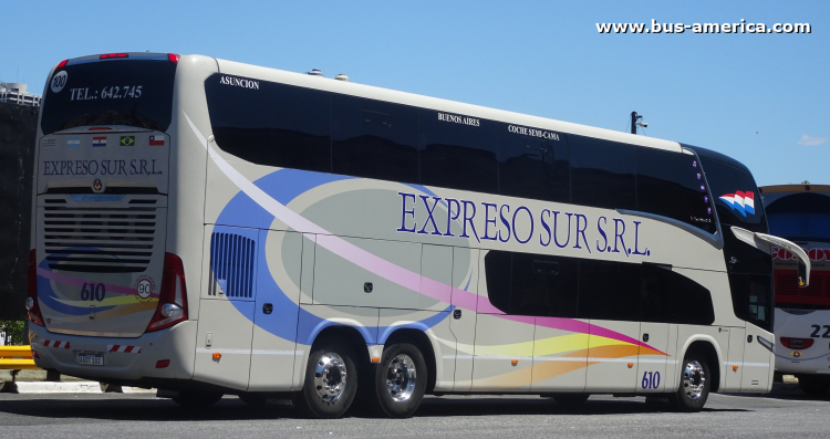 Scania K - Marcopolo New G7 Paradiso 1800 DD (para Paraguay) - Exp. Sur
AADT 102
[url=https://bus-america.com/galeria/displayimage.php?pid=60085]https://bus-america.com/galeria/displayimage.php?pid=60085[/url]
[url=https://bus-america.com/galeria/displayimage.php?pid=60086]https://bus-america.com/galeria/displayimage.php?pid=60086[/url]
[url=https://bus-america.com/galeria/displayimage.php?pid=66483]https://bus-america.com/galeria/displayimage.php?pid=66483[/url]

Exp. Sur, unidad 610
