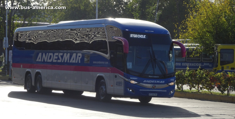 Scania K 400 B - Marcopolo New G7 Paradiso 1200 (en Argentina) - Andesmar
AE 498 NK
[url=https://bus-america.com/galeria/displayimage.php?pid=61803]https://bus-america.com/galeria/displayimage.php?pid=61803[/url]
[url=https://bus-america.com/galeria/displayimage.php?pid=61805]https://bus-america.com/galeria/displayimage.php?pid=61805[/url]

Andesamar, interno 4085
Línea internacional entre Argentina & Chile
