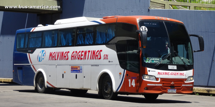 Scania K 310 B - Saldivia Aries 365 GT - Malvinas Argentinas
AC 059 CM

Malvinas Argentinas (Prov. Córdoba), patente provincial 2336, interno 14
