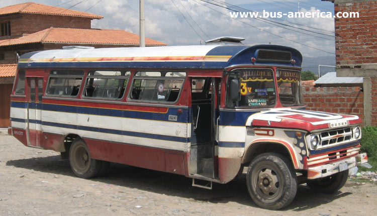 Dodge D-700 - Caio Jaraguá (en Bolivia) - Sindicato Ciudad de Cochabamba
104 KXT - ex patente CBA 571

Para conocer mas sobre esta línea y su historia en: [url=https://revista.bus-america.com/Notas/3V.htm]Línea 3v de Cochabamba[/url]
