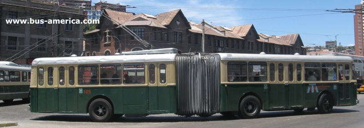 FBW - SWS GTr 51 (en Chile) - Trolebuses de Chile
DR5664
http://galeria.bus-america.com/displayimage.php?pos=-19456

Línea 801 (Valparaíso), interno 105

No sabía el chasis, ni la carrocería. Conseguí estos datos de internet
http://es.wikipedia.org/wiki/Trolebuses_de_Valpara%C3%ADso
