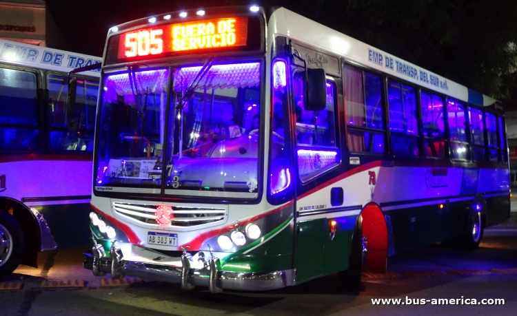 Mercedes-Benz OF 1621 - Metalpar Tronador 2010 - ETDel Sur
AB 383 WT
[url=https://bus-america.com/galeria/displayimage.php?pid=46122]https://bus-america.com/galeria/displayimage.php?pid=46122[/url]

Línea 505 (Pdo. Alte. Brown), interno 73



Archivo originalmente posteado en mayo de 2019 
