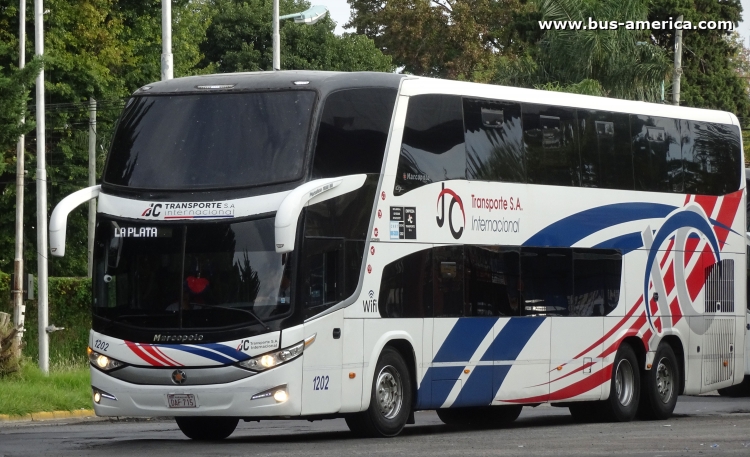 Scania K 380 IB - Marcopolo G7 Paradiso 1800 DD (para Paraguay) - JC Internacional
DAF 715
[url=https://galeria.bus-america.com/displayimage.php?pid=45921]https://galeria.bus-america.com/displayimage.php?pid=45921[/url]
[url=https://bus-america.com/galeria/displayimage.php?pid=58877]https://bus-america.com/galeria/displayimage.php?pid=58877[/url]

JC Internacional, interno 1202




Archivo originalmente posteado en abril de 2019
