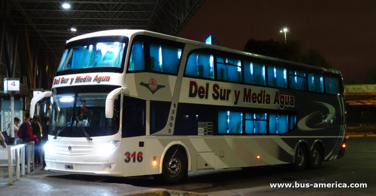 Scania K 410 - Troyano Autocar Doble Piso Calixto - Del Sur y Media Agua
NOL 787

Del Sur y Media Agua, interno 316
