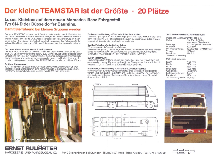 Mercedes-Benz O 814 D - Ernst Auwarter TeamStar
Folleto de carrocería Ernst Auwarter
