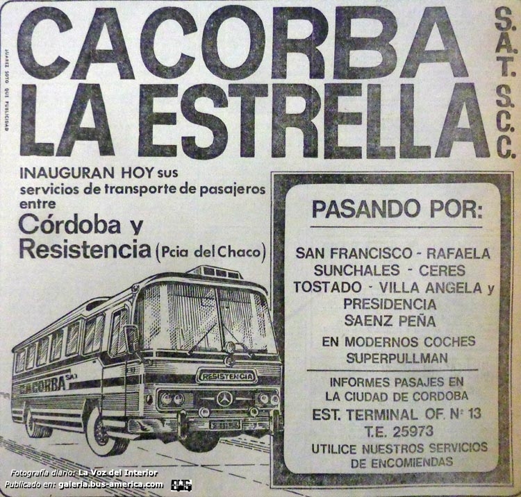 Cacorba & La Estrella
Línea Córdoba-Resistencia (inauguración)

Publicidad en diario: La Voz del Interior
