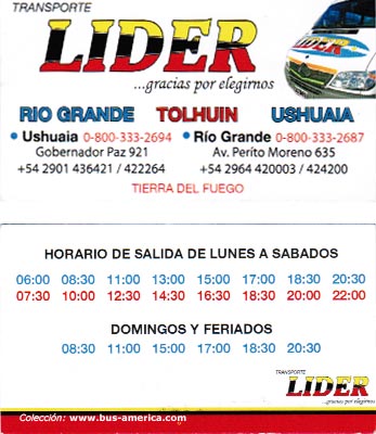 Cooperativa Transporte Lider
Horarios 2013
