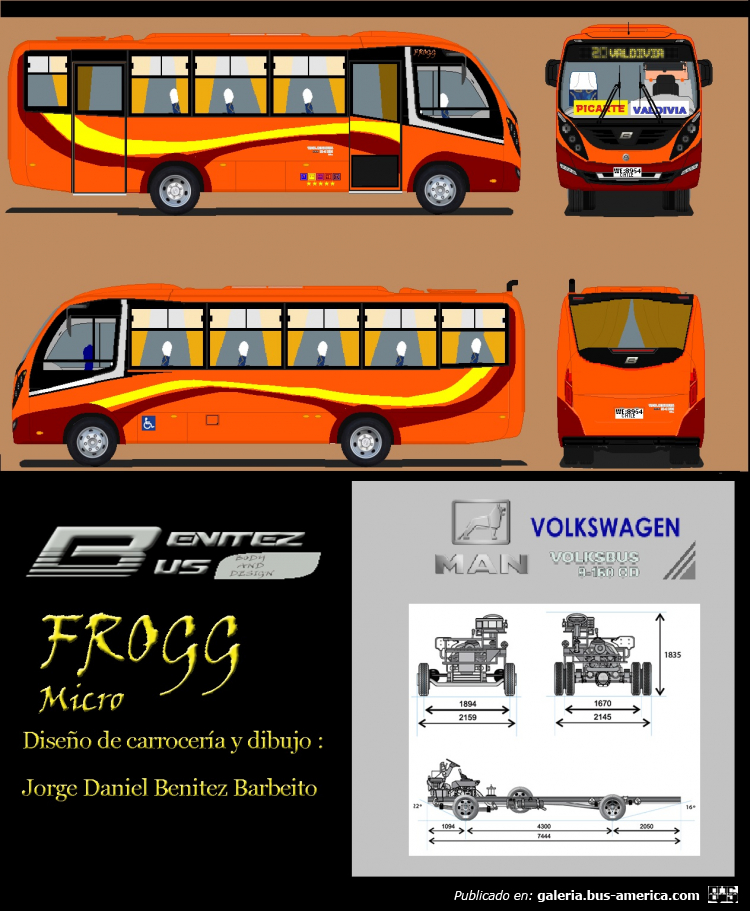 Benitez Bus Frogg 3 Micro F 85 IU VOLKSWAGEN 9.160 OD  [ficticio]
Tercera y nueva generación de mi modelo de microbuses en este caso version interurbano para Chile 
Palabras clave: Microbuses Liebre Chile Volksbus MAN Benitezbus Frogg plano dibujo