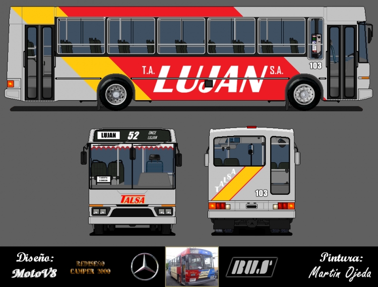 Mercedes-Benz OF 1318 - BUS - T.A. LUJAN S.A. 
Línea 52 - Interno 103
Un Bus OF pintado con los colores de la Lujanera. 
Palabras clave: Luján Once Linea 52