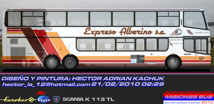 EXPRESO ALBERINO 12
EUROBUS MAX CIELO SCANIA K113 TL
Palabras clave: EUROBUS MAX CIELO SCANIA K113 TL