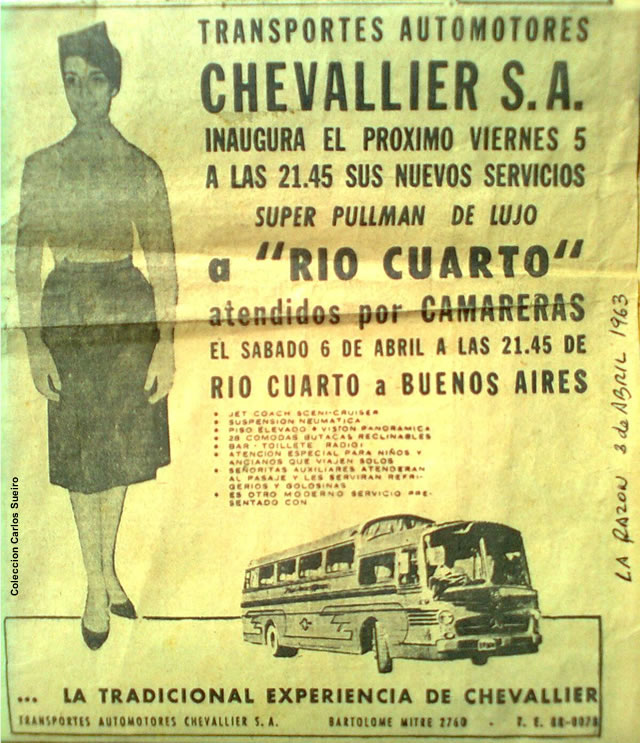 Inauguración primer servicio con azafatas
Publicidad diario La Razón 1963

