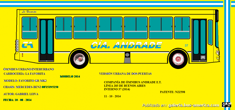 Mercedes-Benz OF 1519 - La Favorita - Compañía Andrade
NZZ 598
Línea 283 - Interno 37
DIBUJO DE MI AUTORÍA
Palabras clave: MERCEDES BENZ FAVORITA OF 1519 ANDRADE 283 37 LANUS