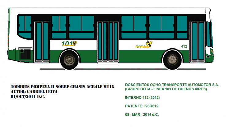 AGRALE MT 15 - TODOBUS POMPEYA II - D.O.T.A.
KSR 612
LÍNEA 101 - INTERNO 412
ESTE RENOVÓ A UN MT12 EN 2012
Palabras clave: DOTA D.O.T.A. LINEA 101 AGRALE MT15 POMPEYA TODO BUS 412