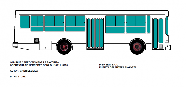 Mercedes-Benz  OH 1621 L - La Favorita
VERSIÓN SEMIBAJA CON PUERTA DELANTERA ANGOSTA
DIBUJO DE MI AUTORÍA
Palabras clave: FAVORITA MERCEDES BENZ OH 1621