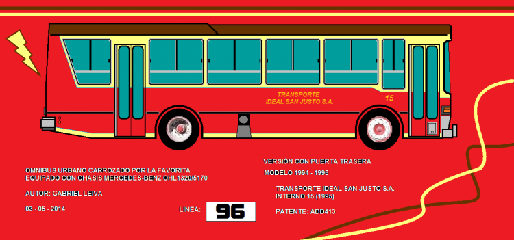 Mercedes-Benz OHL 1320 - La Favorita - T.I.S.J.
ADD 413
Línea 96 - Interno 15
RECREACIÓN DEL INTERNO 15 DE LA 96
Palabras clave: FAVORITA TRANSPORTE IDEAL SAN JUSTO 96 MERCEDES BENZ OHL 1320 15