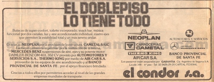 Aviso doblepiso Neoplan de El Cóndor
Contiene interesantes datos sobre su génesis.
