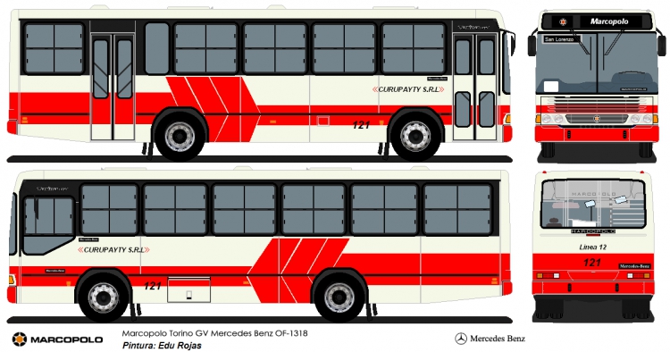 Mercedes-Benz OF 1318 - Marcopolo Torino GV (en Paraguay) - Curupayty S.R.L. , Linea 12
Pintura: Eduardo Rojas
Palabras clave: MB