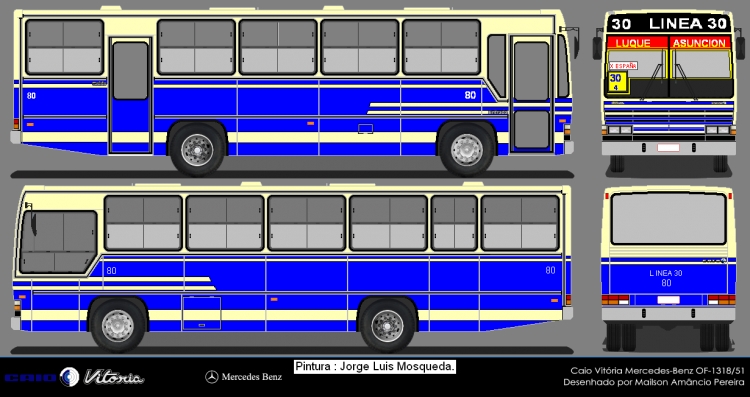 Mercedes-Benz OF 1318 - Caio Vitoria (en Paraguay) - Linea 30 , Vanguardia S.A.
Diseño: Mailson Amancio Pereira
Pintura: Jorge Morqueda
Palabras clave: MB