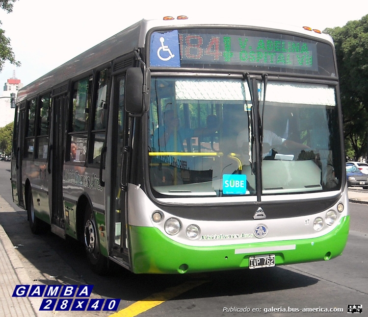 Agrale MT 12 - Metalpar - Misión Buenos Aires
IVP 762
Línea 184 - Interno 17
Creería que ésta línea ya tiene completo su cambio de colores, el nombre de la empresa ¿también? 

Colección: Gamba 28x40
Palabras clave: Gamba / 184