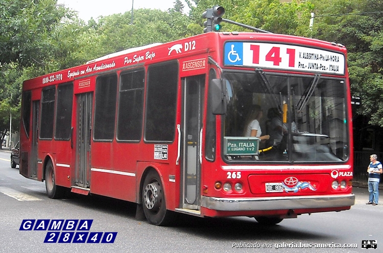 T.A.T.S.A. - Puma D 12 - Plaza
HDE 806
Línea 141 - Interno 265
Un 141 con aire acondicionado, y funciona 

Colección: Gamba 28x40
Palabras clave: Gamba / 141