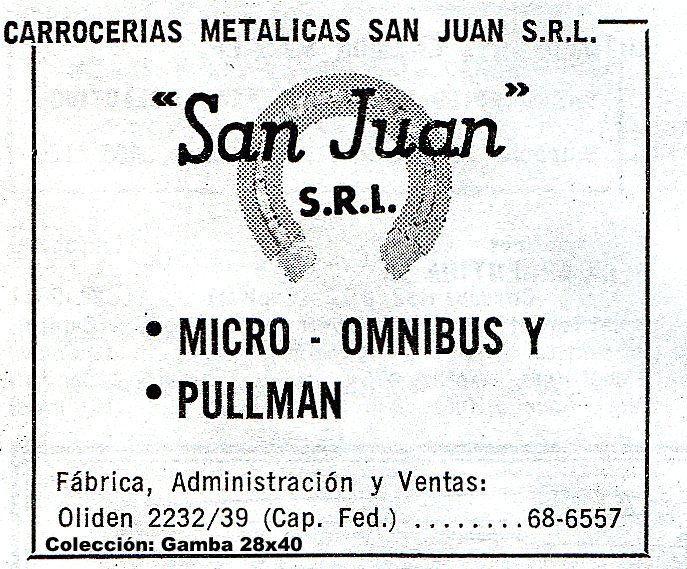 Publicidad Carrocerías San Juan
Año 1969
Palabras clave: Gamba / publi