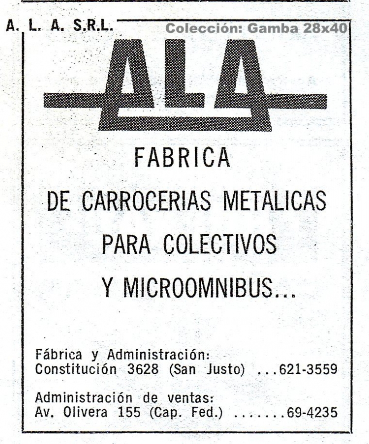 Carrocerías A.L.A. - Publicidad 
Año 1969
Palabras clave: Gamba / ALA