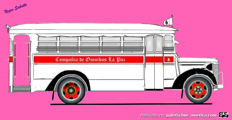 Chevrolet 1940 - Vaccaro - Compañia de Omnibus La Paz
Linea 6 (Pdo.Lomas de Zamora), interno 8
En 2023 es la línea 542

De esta unidad no tengo foto la dibuje en el año 1948, cuando acompañaba a mi madre cuando iba a la casa de sus primas en los fondos de Lomas de Zamora
