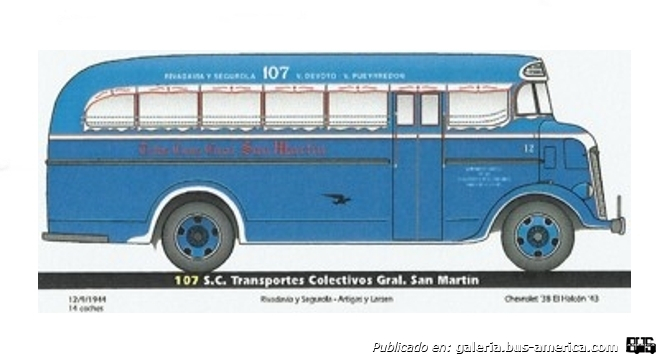  Linea 107 Gral, San Martin Chevrolet 1938 Carrocería El Halcón Dibujo de Anibal Trasmonte

