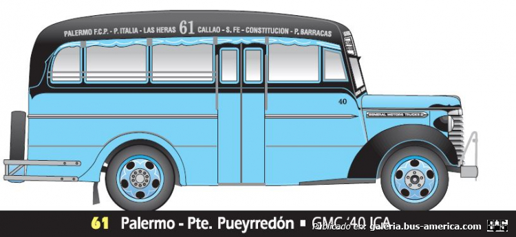 Linea 61 Ex Linea 33 GMC 1940 Carrocería ICA Dibujo de Anibal Trasmonte
