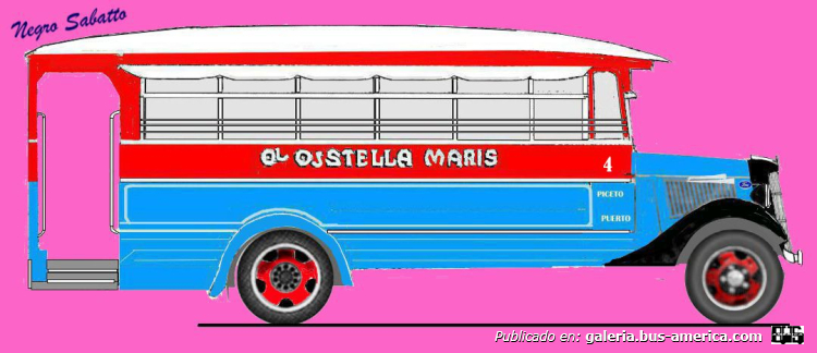 Ford 1935 - Vacaro Hnos. - Compañia Omnibus Estela Maris
[url=https://bus-america.com/galeria/displayimage.php?pid=65109]https://bus-america.com/galeria/displayimage.php?pid=65109[/url]

Stella Maris (Mar del Plata), interno 4

Basado en esta fotografía del [url=http://busarg.com.ar/fotogaleria/displayimage.php?pos=-13087]Museo Histórico Municipal (Mar del Plata)[/url], estión Jorge Arcuri, posteada en Busarg
