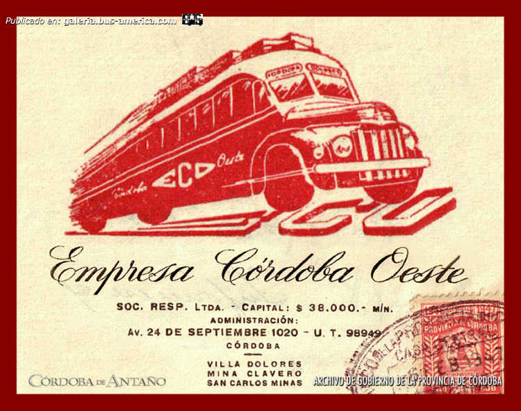 Empresa Córdoba Oeste
ECO (Prov.Córdoba)

Membrete administrativo de la Empresa Córdoba Oeste
Archivo de Gobierno de la Provincia de Córdoba
Colección y gentileza Córdoba de Antaño
Extraído de: [url=https://www.facebook.com/photo.php?fbid=830486349112788&set=pb.100064542915806.-2207520000&type=3]Córdoba de Antaño[/url], en facebook
