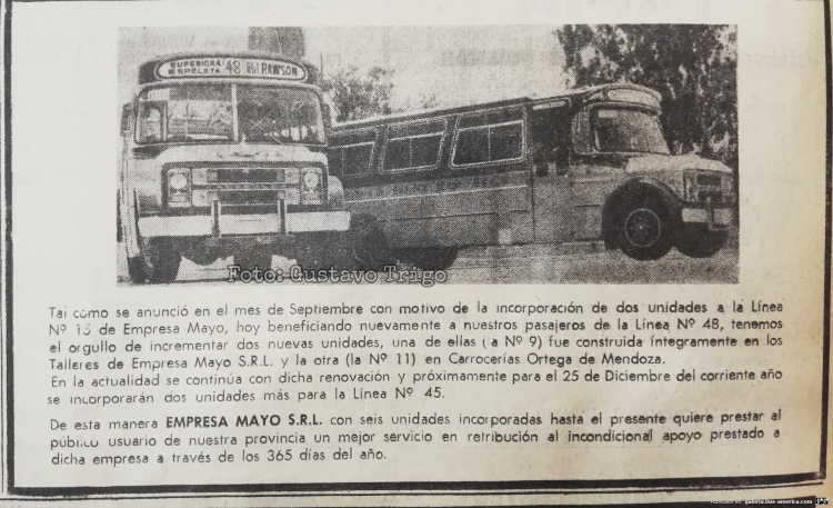 Chevrolet CD 52002 - Mayo - Mayo
Línea 48 (San Juan), interno 9 [derecha]
Línea 48 (San Juan), interno 11 [izquierda]

Un notición del ayer, gracias a Cacho Bondi.

Fotografía de: Diario: Cuyo
Colección y escaneo: Gustavo Trigo
Gentileza de: Ferroclub A7, San Juan
