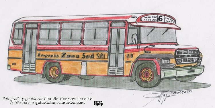 Ford B 700 D - El Indio - Zonado Sud
Línea 6 (Rosario), interno 23

Dibujo y gentileza: Claudio Gazzera Lazarte
