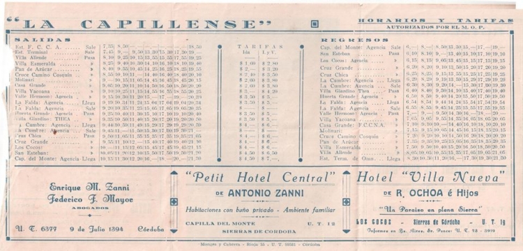 La Capillense
Horario ¿1942? ¿1943?
Aporte de: Raúl H. Paz, en Fotos y Recuerdos de Villa Carlos Paz en facebook
Gracias a que me avisó Jorge Enrique Etchevarne
Extraído de grupo facebook La Capillense, de Bus América
