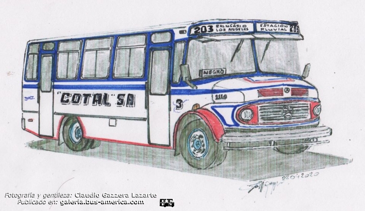 Mercedes-Benz LO 1114 - Suyai 6-83 - COTAL
Línea 203 (Rosario), interno 3

Dibujo: Claudio Gazzera Lazarte
"Otra primicia por alla en los años 1986 fue los SUYAI de la COTAL linea 203 sobre 1114 con puertas enteras revatibles,. Los coches 3, 17 y 23 . En poco tiempo se les reemplazo la puerta original por las tijeras" (Claudio Gazzera Lazarte)



Archivo originalmente posteado en abril de 2020 
