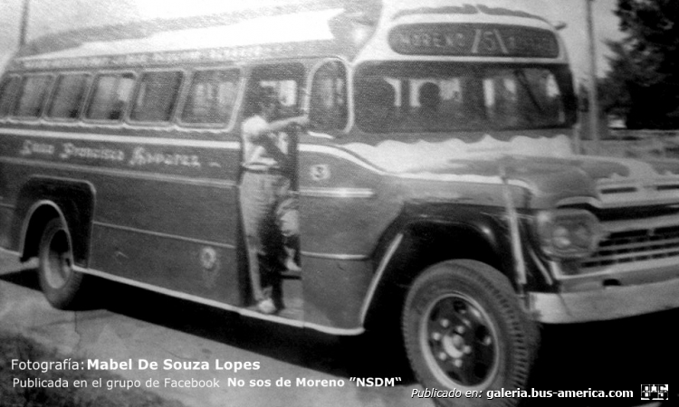 Ford B-600 (F.M.A.) - Mitre - Línea Francisco Álvarez
Línea 5 - Interno 3

Fotografía: Mabel De Souza Lopes
Publicada en el grupo de Facebook No sos de Moreno "NSDM"
