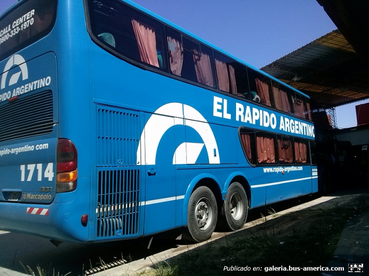 Volvo - Marcopolo (en Argentina) - El Rápido Argentino
Interno 1714
Terminal de Ómnibus de La Lucila del Mar. Enero 2015
