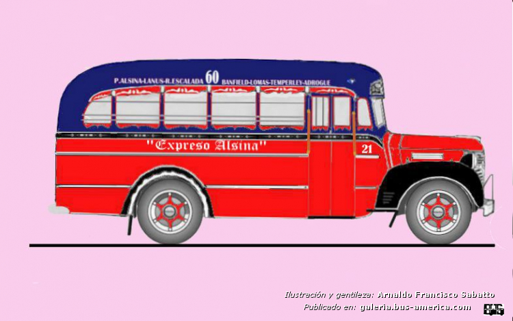 Dodge - La Industria - Expreso Alsina
Línea 60 (Prov. Buenos Aires), interno 21

Ilustración y gentileza: Arnaldo Sabatto
